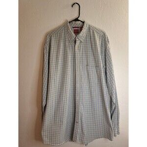 Arrow Men Beige Blue Plaid XLT Button-Up Long Sleeve Cotton Shirt Made in the US